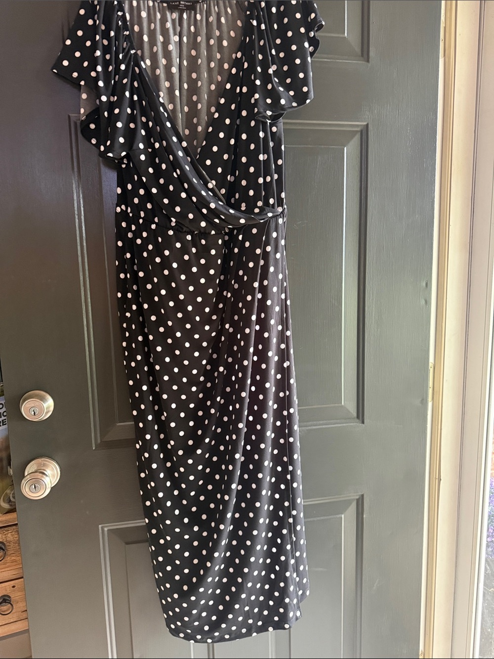 Lane Bryant Black & White Polka Dot Wrap Midi Dress